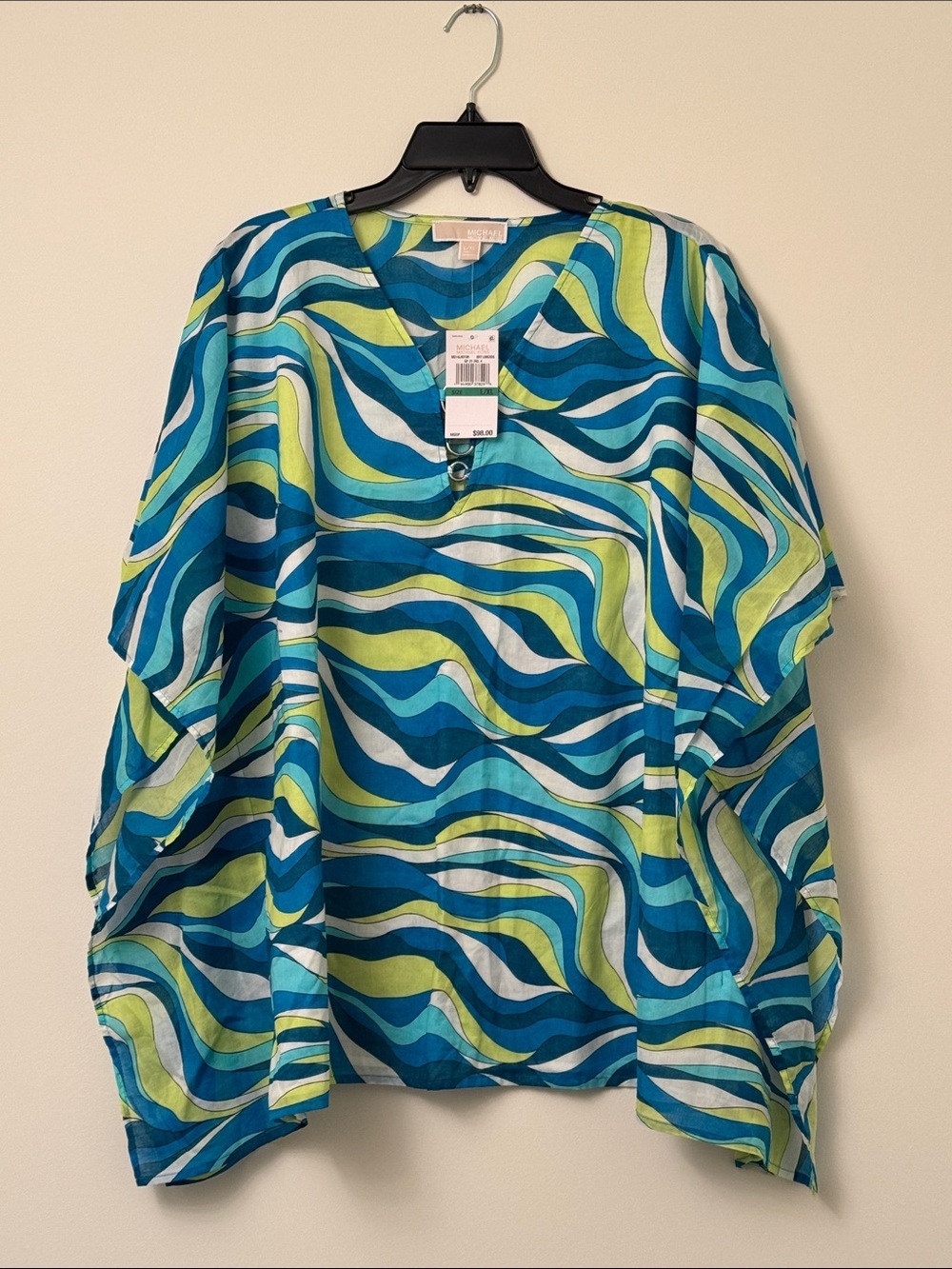 Michael Kors Teal Blue Lime Wave Print Swim Coverup